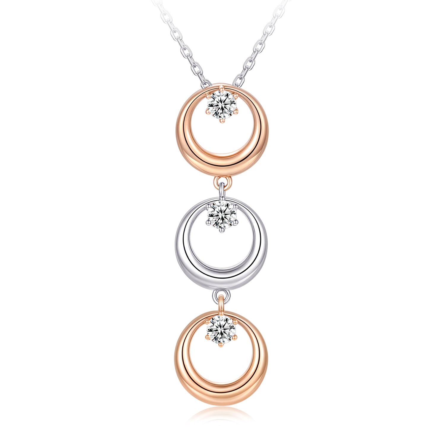 Collier - Argent deux tons plaqué or rose pendentif cercles en cz - CHS725