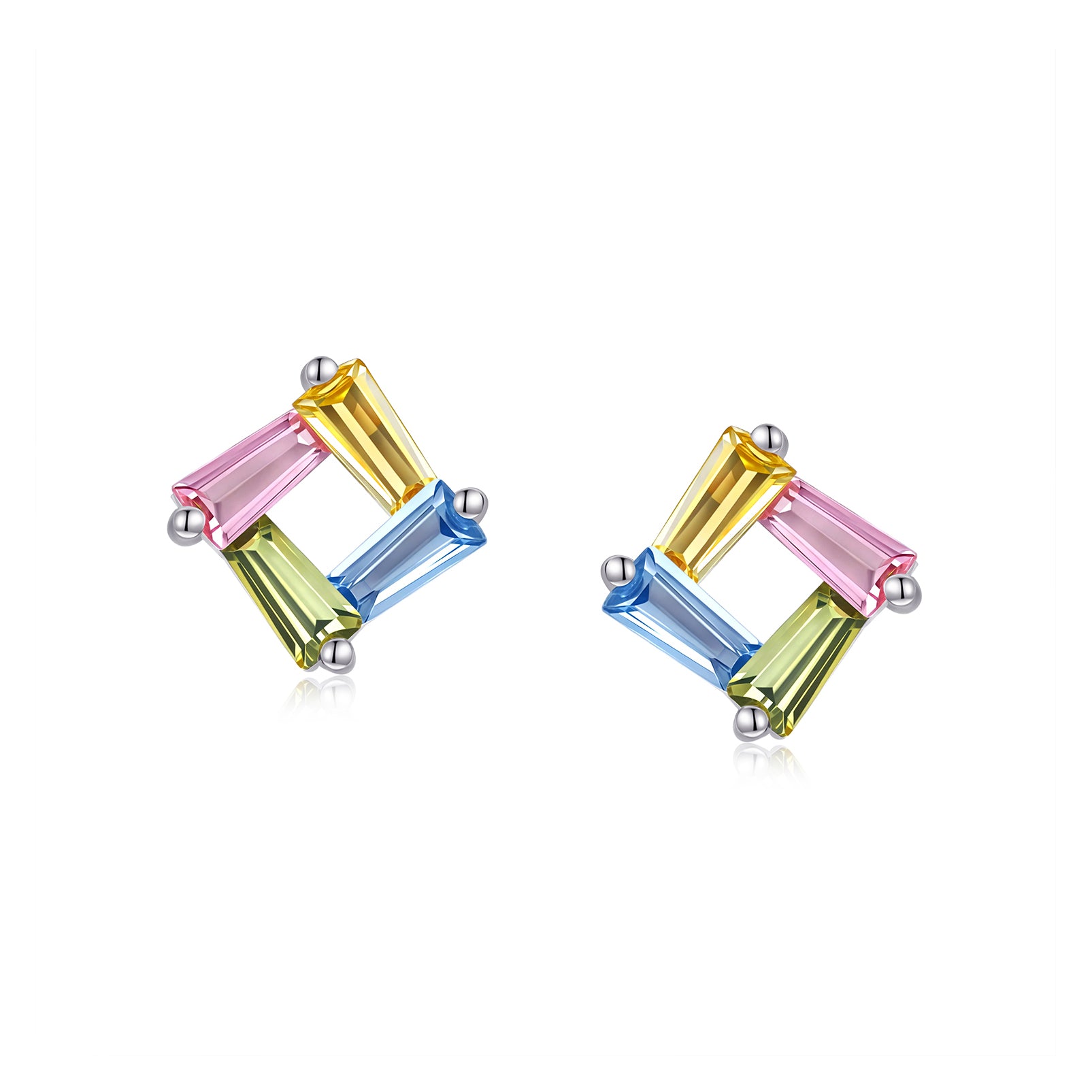 Studs - Argent 4 couleurs carré cz - BOS445