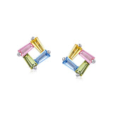 Studs - Argent 4 couleurs carré cz - BOS445