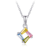 Collier - Argent pendentif 4 couleurs carré cz - CHS726