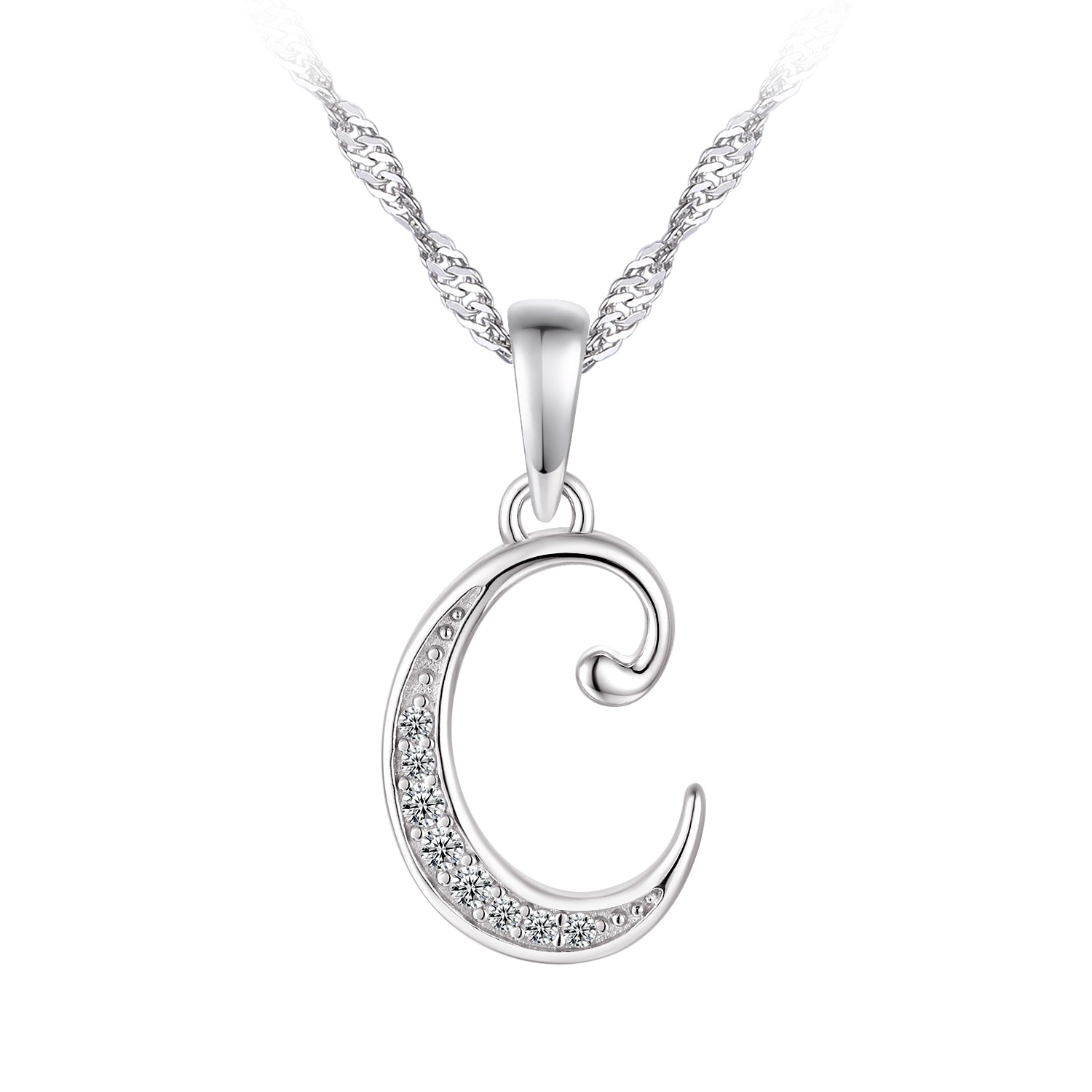 Collier - Argent pendentif initiale 'C' en cz - CHS661