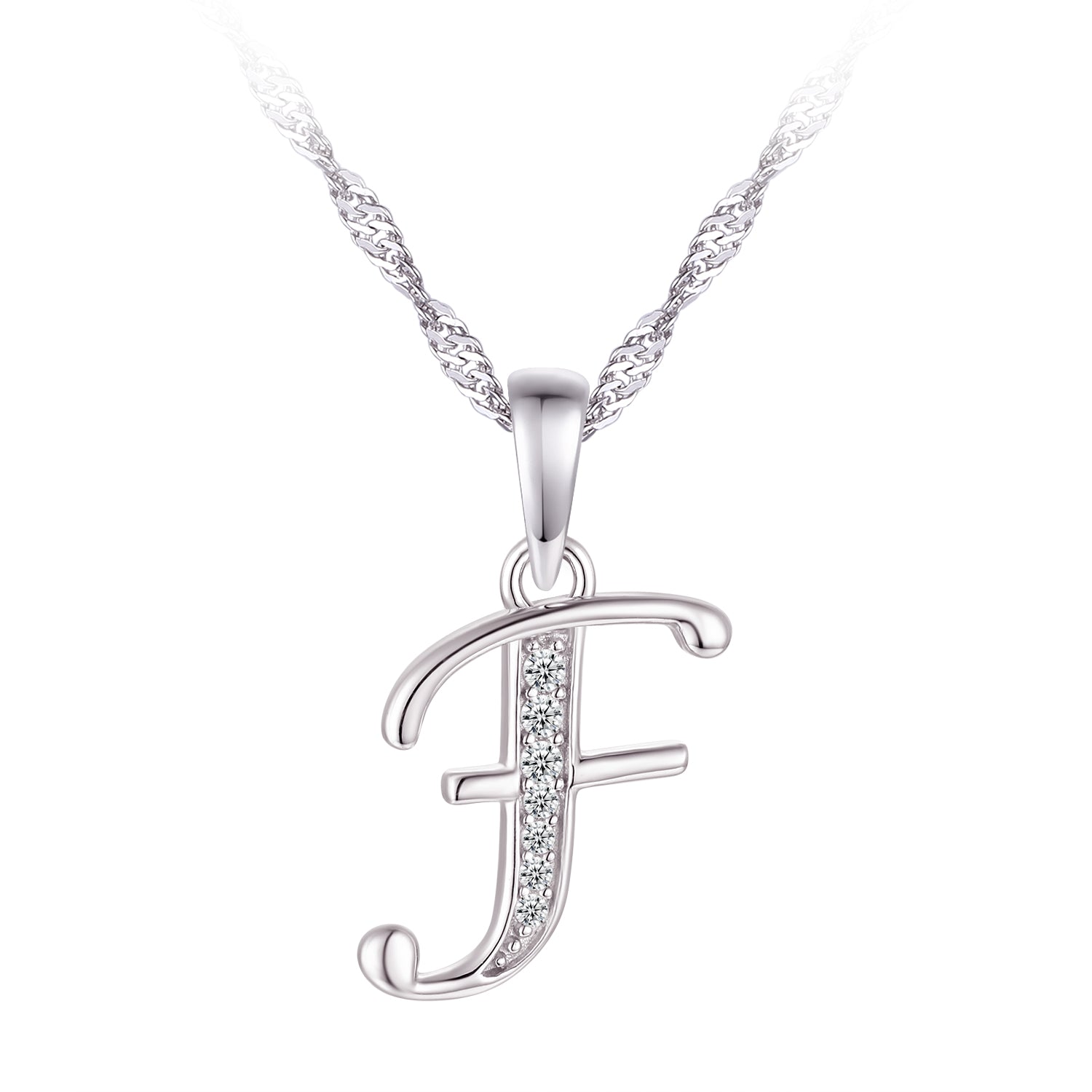 Collier - Argent pendentif initiale 'F' en cz - CHS664