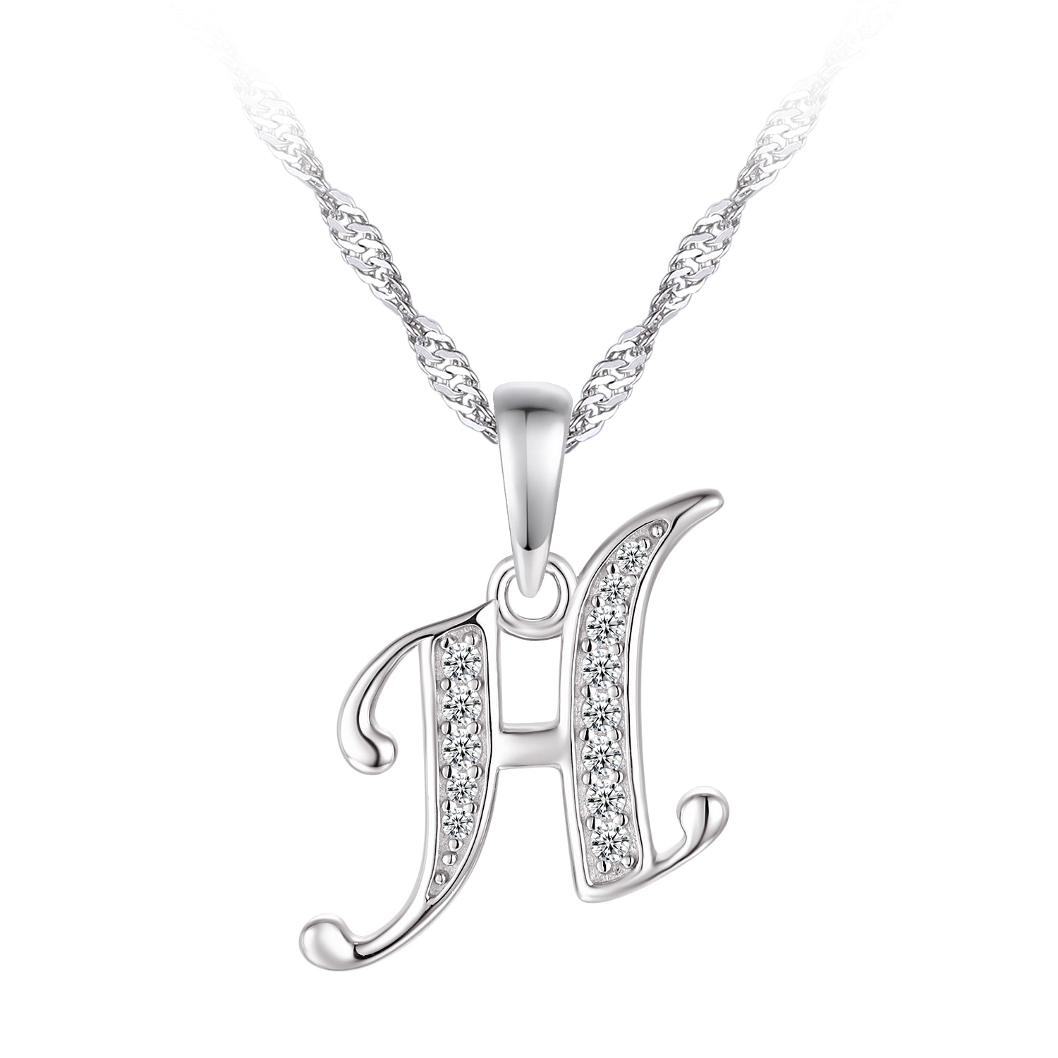 Collier - Argent pendentif initiale 'H' en cz - CHS666