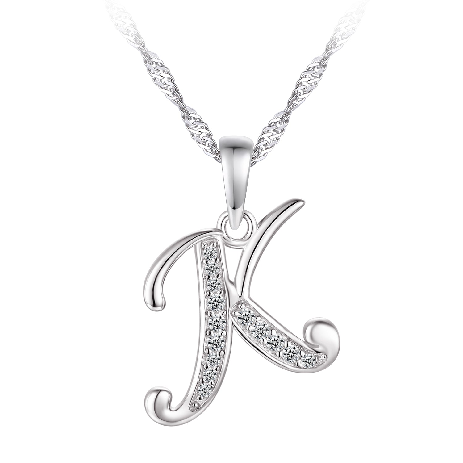 Collier - Argent pendentif initiale 'K' en cz - CHS669