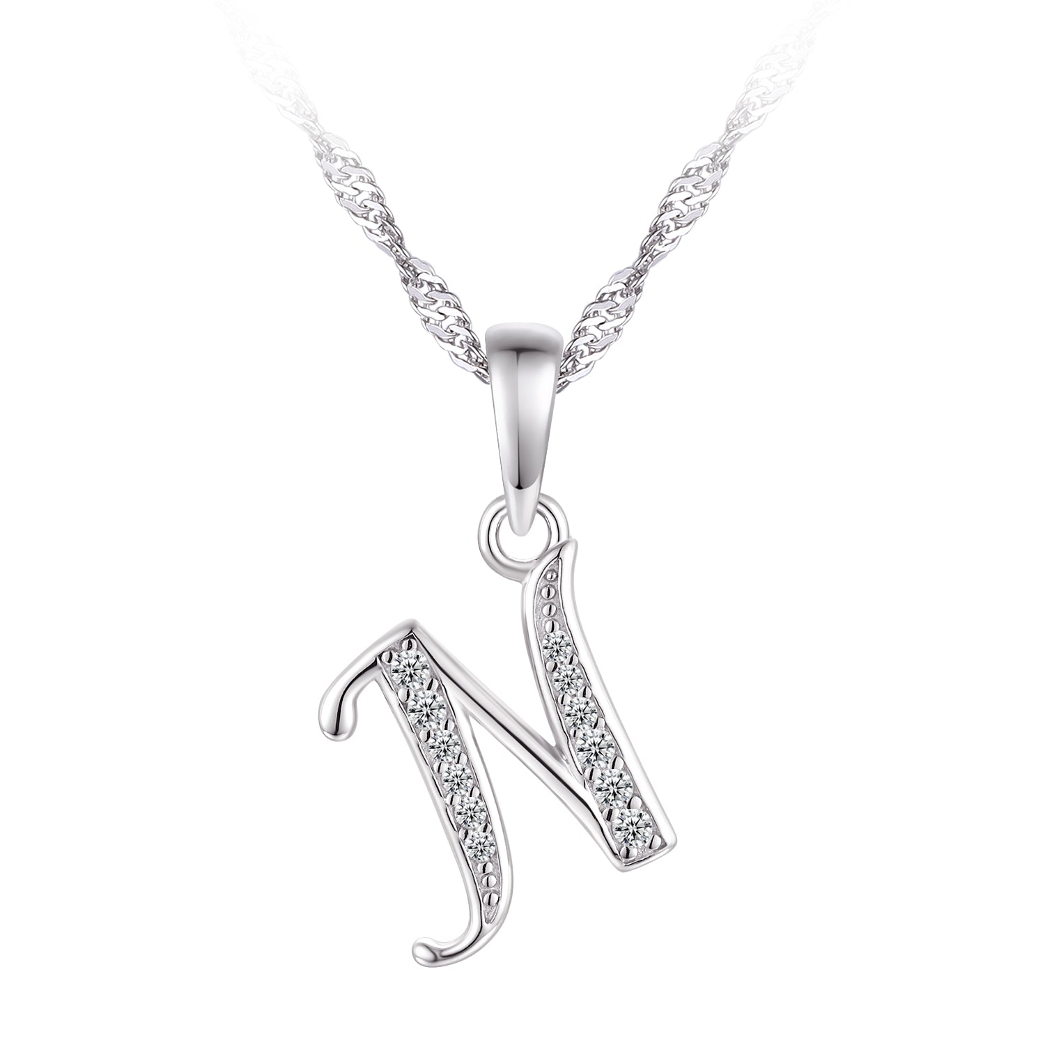 Collier - Argent pendentif initiale 'N' en cz - CHS672