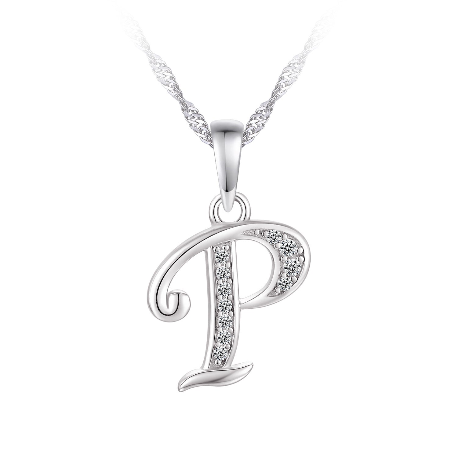 Collier - Argent pendentif initiale 'P' en cz - CHS673