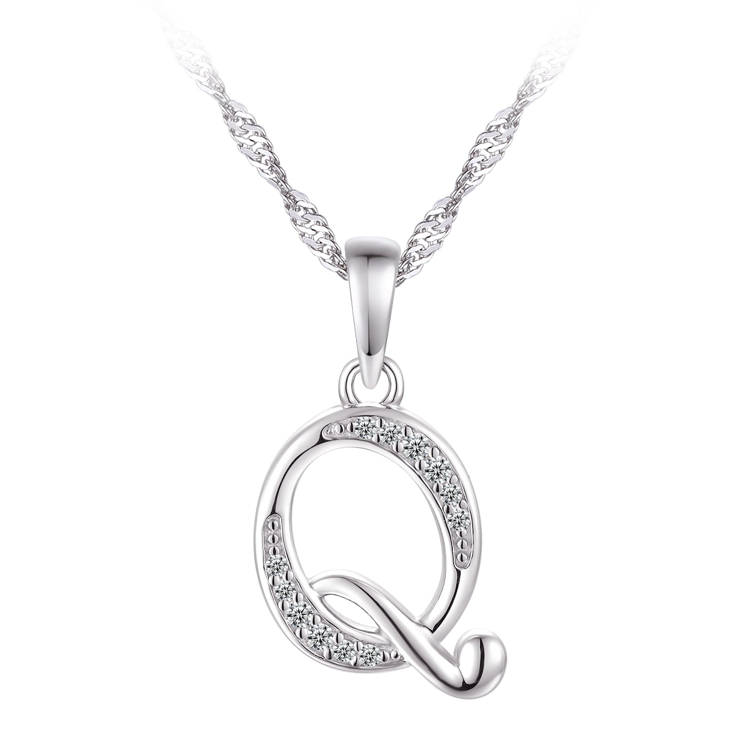 Collier - Argent pendentif initiale 'Q' en cz - CHS674