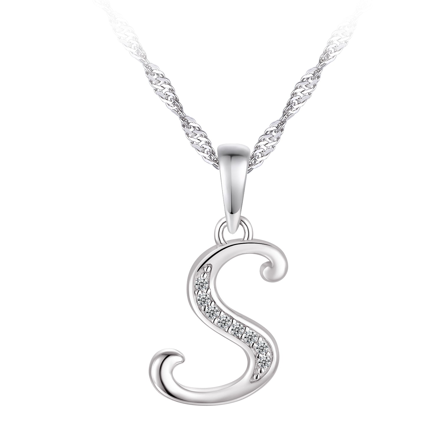 Collier - Argent pendentif initiale 'S' en cz - CHS676