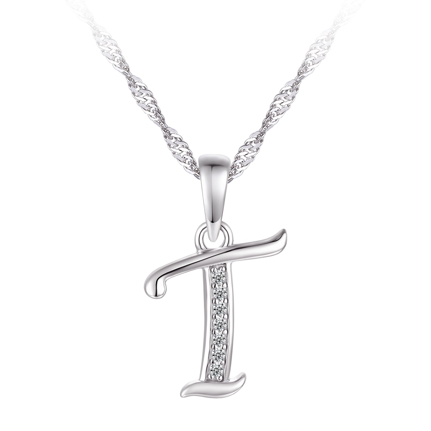 Collier - Argent pendentif initiale 'T' en cz - CHS677