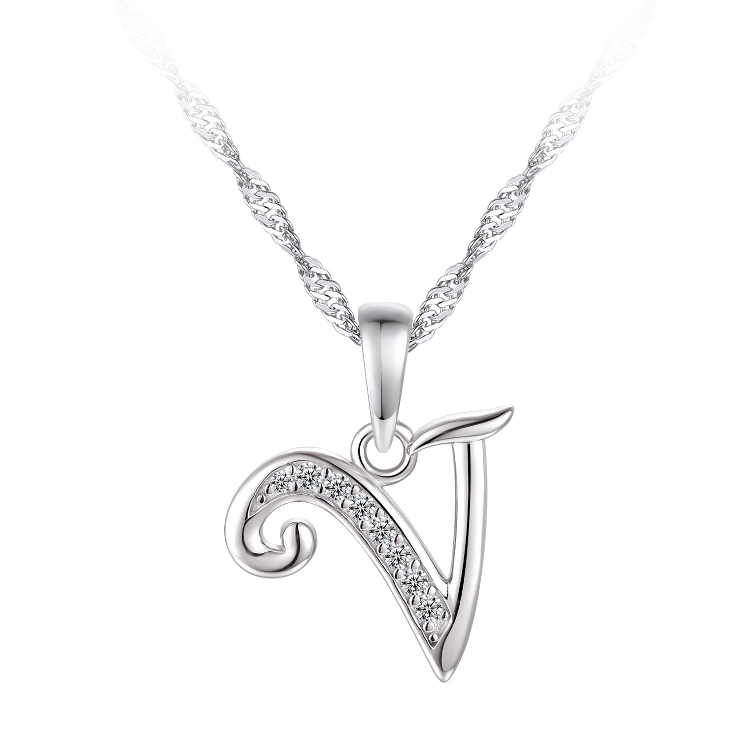 Collier - Argent pendentif initiale 'V' en cz - CHS678