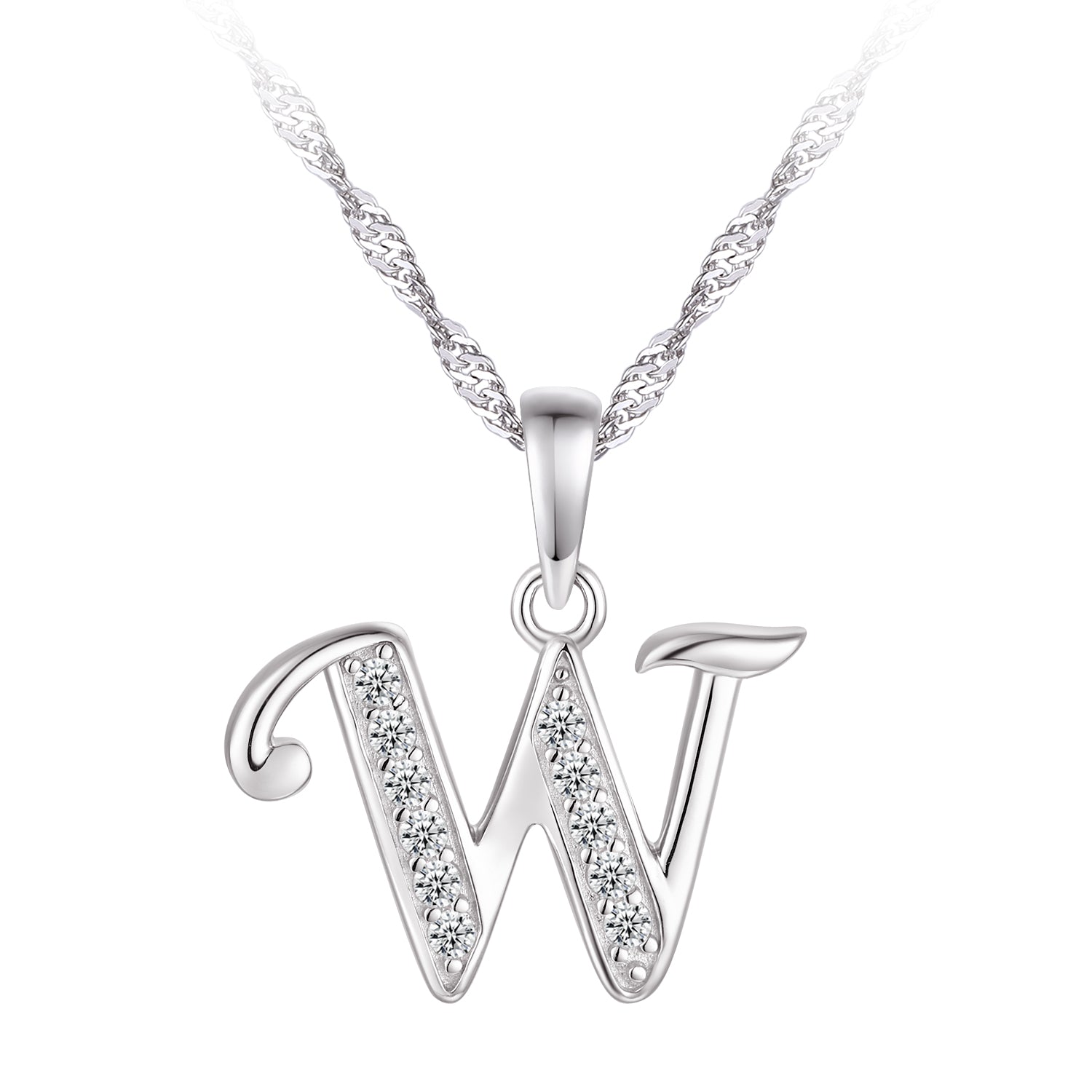 Collier - Argent pendentif initiale 'W' en cz - CHS679