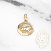 Pendentif - Or 10K jaune zodiaque Lion coupe diamant - PEG827