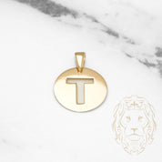 Pendant - 10K Yellow Gold "T" polished stencil letter style - PEG394