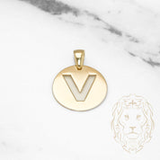 Pendant - 10K Yellow Gold "V" polished stencil letter style - PEG396