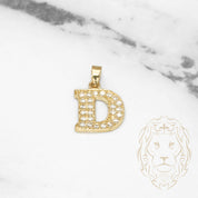 Pendant - 10K Yellow Gold "D" style varsity cz pavement - PEG404