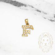 Pendant - 10K Yellow Gold "F" style varsity cz pavement - PEG406