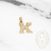 Pendant - 10K Yellow Gold "K" varsity style with cz pavement - PEG411