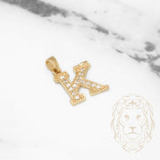 Pendant - 10K Yellow Gold "K" varsity style with cz pavement - PEG411