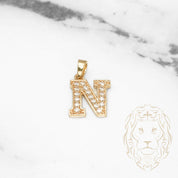Pendant - 10K Yellow Gold "N" style varsity cz pavement - PEG414