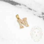 Pendant - 10K Yellow Gold "N" style varsity cz pavement - PEG414