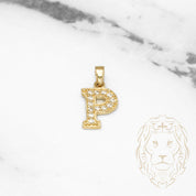 Pendentif - Or 10K jaune "P" style varsity pavé cz - PEG416
