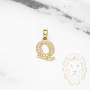 Pendant - 10K Gold "Q" varsity style with cz pavement - PEG417