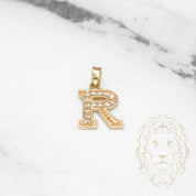Pendant - 10K Yellow Gold "R" varsity style with cz pavement - PEG418