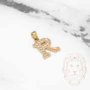 Pendant - 10K Yellow Gold "R" varsity style with cz pavement - PEG418