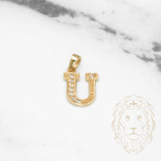 Pendant - 10K Yellow Gold "U" style varsity cz pavement - PEG421