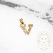 Pendant - 10K Yellow Gold "V" style varsity cz pavement - PEG422