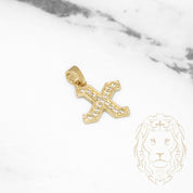 Pendant - 10K Yellow Gold "X" style varsity cz pavement - PEG424
