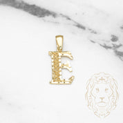 Pendant - 10K Yellow Gold "E" Swirl & Diamond Cut - PEG431