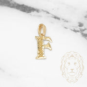 Pendant - 10K Yellow Gold "F" Swirl & Diamond Cut - PEG432