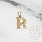 Pendant - 10K Yellow Gold "R" Swirl & Diamond Cut - PEG444