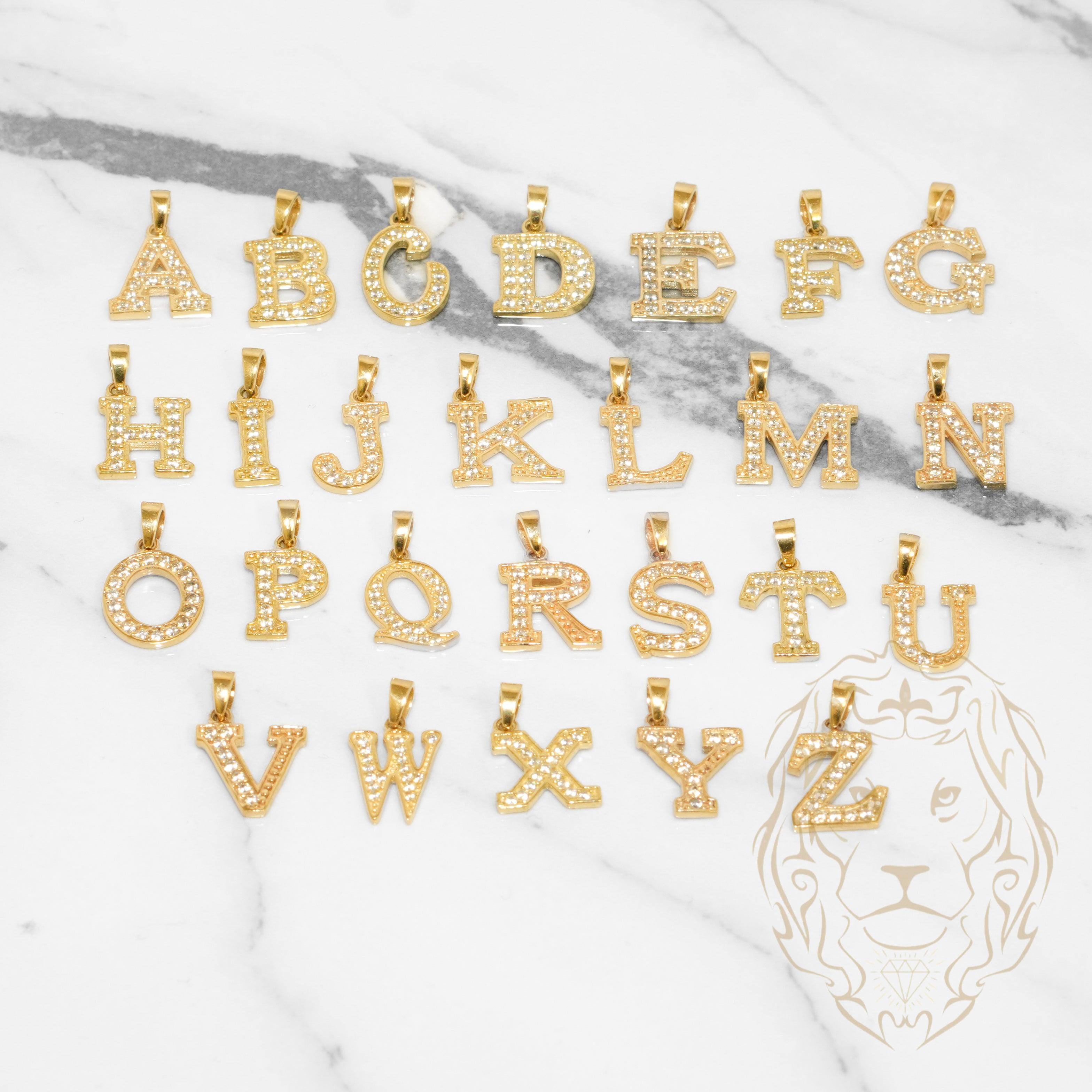 Pendant - 10K Yellow Gold "N" style varsity cz pavement - PEG414