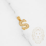 Pendentif - Or 10K jaune "S" style varsity pavé cz - PEG419