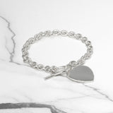 Bracelet femme - Argent  câble avec coeur & fermeture à bascule 8.5" - BRS024