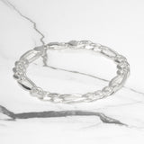 Men's Bracelet - Silver figaro double face 9.5mm 9" - BRS034