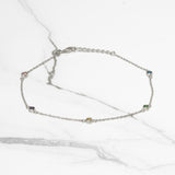 Woman's anklet - Silver cable & multicolored cz stones 10" - ANS001