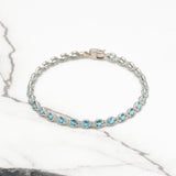 Bracelet - Or 14K blanc pierres cz bleues coupe brillant 7" - BRG358