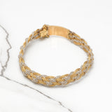 Bracelet - Or 14K deux tons jaune & blanc blé & perles tressés 8" - BRG363