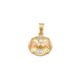 Pendentif - Or 14K tricolore jaune, blanc & rose fleur & pierres cz - PEG330