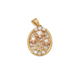 Pendant - 14K Gold tricolor yellow, white & pink flowers & cz stones - PEG338