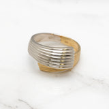 Bague - Or 14K deux tons jaune & blanc bandes striées superposées - RIG462