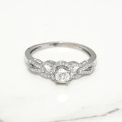 Bague de fiançailles - Or 14K blanc diamant naturel coupe brillant & halo pavé 0.35CT - RIGD023