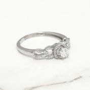 Bague de fiançailles - Or 14K blanc diamant naturel coupe brillant & halo pavé 0.35CT - RIGD023