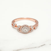 Bague de fiançailles - Or 10K deux tons rose & blanc diamant naturel coupe brillant avec halo & monture style vigne pavé 0.15CT - RIGD028