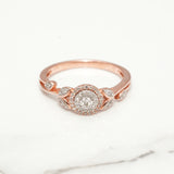 Bague de fiançailles - Or 10K deux tons rose & blanc diamant naturel coupe brillant avec halo & monture style vigne pavé 0.15CT - RIGD028
