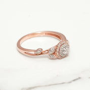 Bague de fiançailles - Or 10K deux tons rose & blanc diamant naturel coupe brillant avec halo & monture style vigne pavé 0.15CT - RIGD028