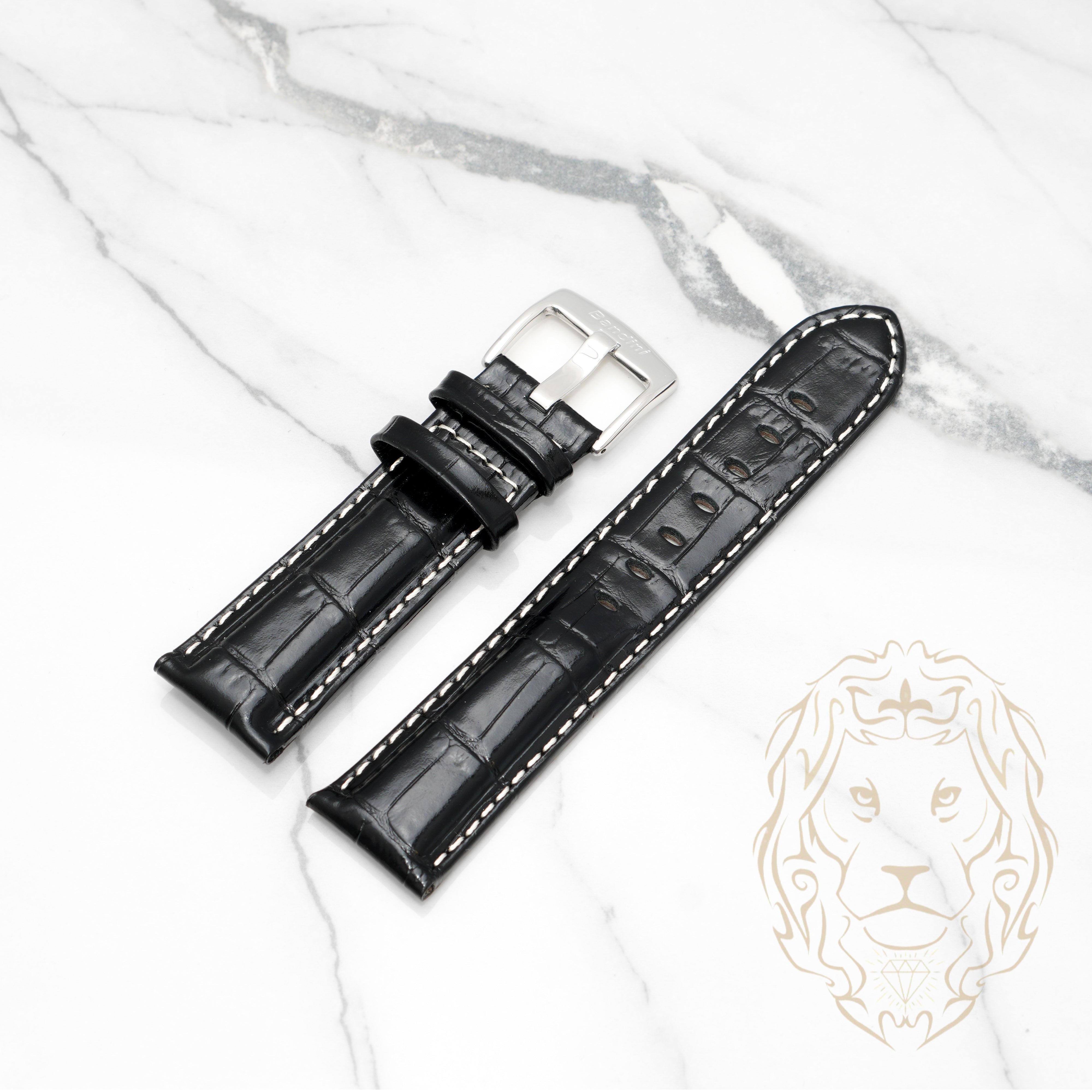 Bracelet en Cuir - 508S Alligator Noir & Blanc